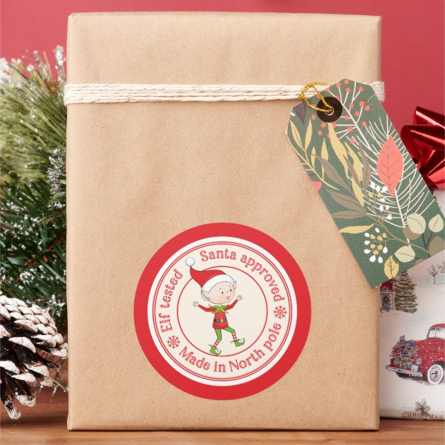 Pegatina Redonda Polo Norte aprobado por el elf (Vacaciones)