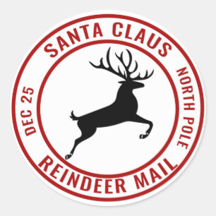 Pegatina Redonda Polo Norte de Santa Claus Reindeer Mail