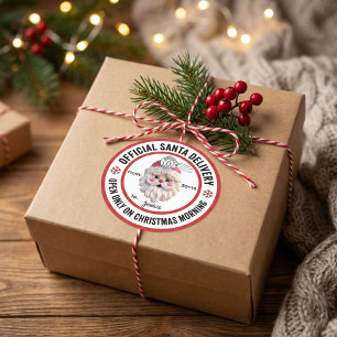 Pegatina Redonda Polo Norte Entrega de Santa Navidad Personalizada