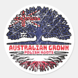Pegatina Redonda Polonia Bandera de raíces polacas australianas de 