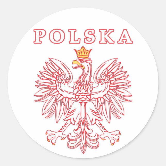 Pegatina Redonda Polska Con Águila Polaca Roja (Anverso)
