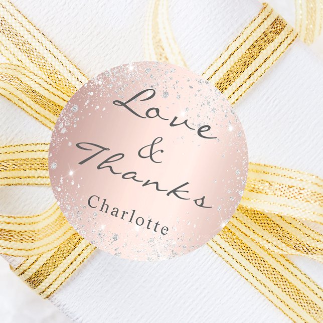 Pegatina Redonda Polvo de brillo plateado de oro rosa gracias monog (Subido por el creador)