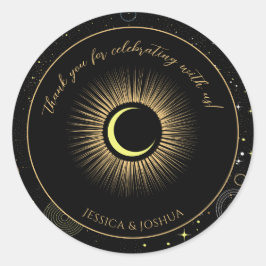 Pegatina Redonda Polvo de estrella mística negro celestial