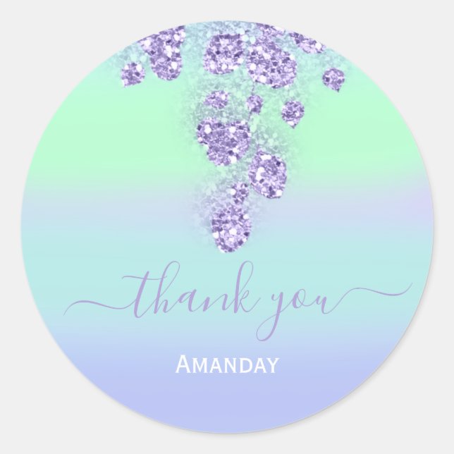 Pegatina Redonda Polvo Floral Azul Brillante Nombre Nupcial Dulce 1 (Anverso)