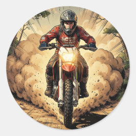 Pegatina Redonda Polvo y Determinación Motocross a Toda Velocidad