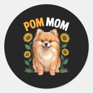 Pegatina Redonda Pom mom pomerania perro amante del girasol día de