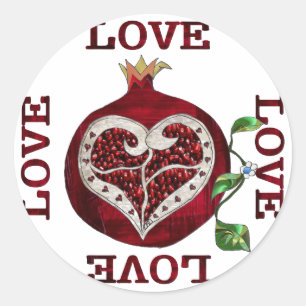 Pegatina Redonda Pomegranate Heart LOVE Valentine