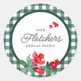 Pegatina Redonda Pomegranate y Green Gingham Personalizado