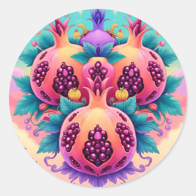 Pegatina Redonda Pomegranato colorido (Anverso)