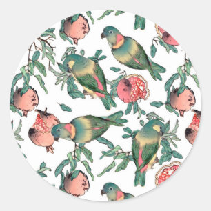 Pegatina Redonda Pomegranato y Aves Aves
