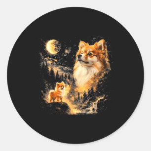 Pegatina Redonda Pomerania aullando a la luna vintage 90s retro