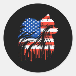 Pegatina Redonda Pomerania de goteo de pintura bandera americana de