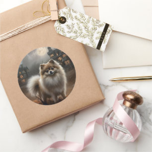 Pegatina Redonda Pomerania Halloween Scary