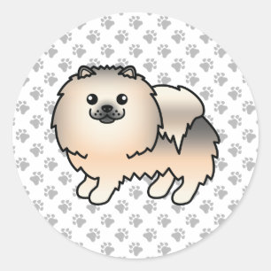 Pegatina Redonda Pomerania Sable Crema Perro De Dibujos Animados Li