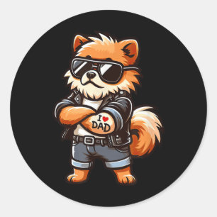 Pegatina Redonda Pomeranian I Love Dad Funny Dog Tattoo