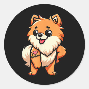 Pegatina Redonda Pomeranian I Love Grandma Funny Dog Tattoo
