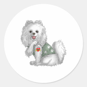 Pegatina Redonda Pomeranian I Love Mom Tattoo Dog Shirny Funny Moth