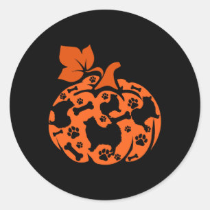Pegatina Redonda Pomeranianos con forma de calabaza suave Halloween