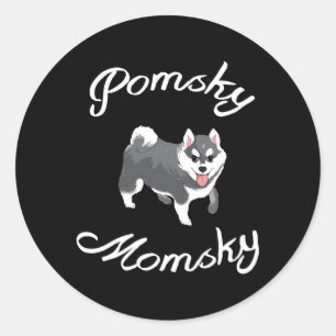 Pegatina Redonda Pomsky Momsky Mascota Pomsky Mommy