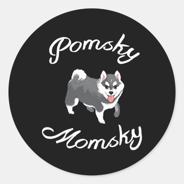Pegatina Redonda Pomsky Momsky Mascota Pomsky Mommy (Anverso)