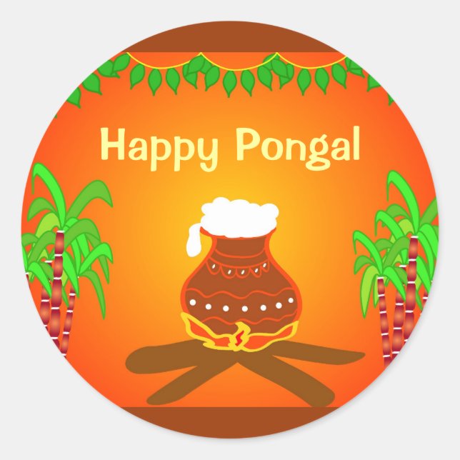 Pegatina Redonda Pongal - Festival del sur de la India (Anverso)