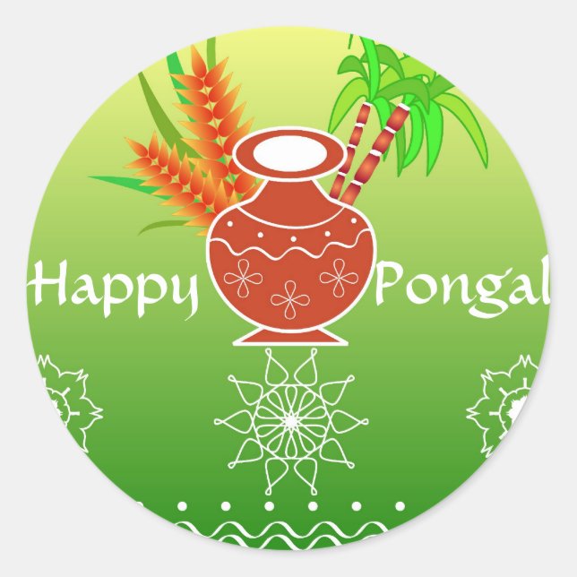 Pegatina Redonda Pongal - Festival del sur de la India (Anverso)