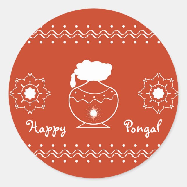 Pegatina Redonda Pongal - Festival indio (Anverso)
