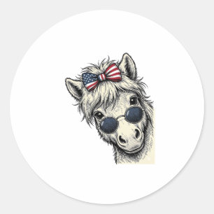 Pegatina Redonda Poni Patriótico Con Gafas De Sol Diseño Vector Vin