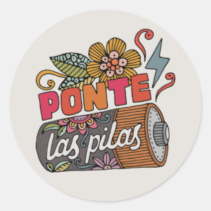 Pegatina Redonda Ponte Las Pilas   divertida cita motivacional en e