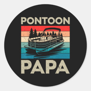 Pegatina Redonda Pontoon Papa Recto Capitán Bote Pontoon Dueño Papá