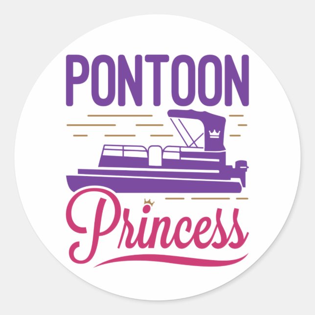 Pegatina Redonda Pontoon Princess Pontooning Motor Booting (Anverso)
