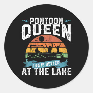 Pegatina Redonda Pontoon Queen Funny Boating Lake Pontooning Mujere
