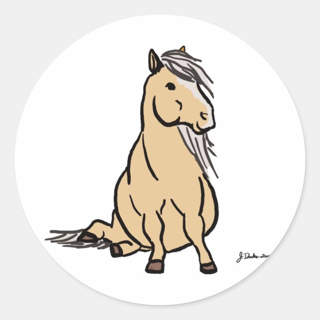 Pegatina Redonda Pony de Palomino (Anverso)