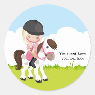 Pegatina Redonda Pony Equestrian Horseback