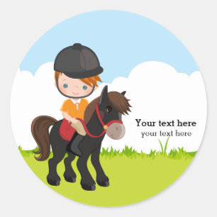 Pegatina Redonda Pony Equestrian Horseback