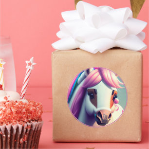 Pegatina Redonda Pony Espiritual Cuto 3D 2