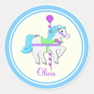 Pegatina Redonda Pony Light Blue y PurpleCarousel