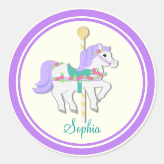 Pegatina Redonda Pony Pony Purple y Carousel Rosa
