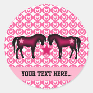 Pegatina Redonda Pony rosa personalizado