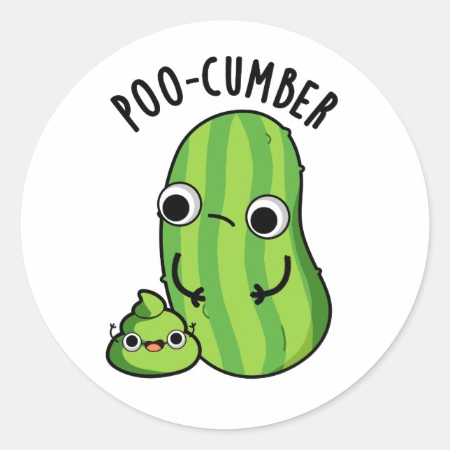 Pegatina Redonda Poo-cumber Funny Cucumber Pun (Anverso)