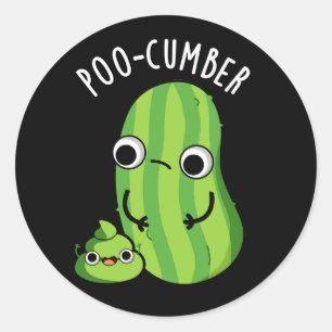 Pegatina Redonda Poo-cumber Funny Cucumber Pun Dark BG