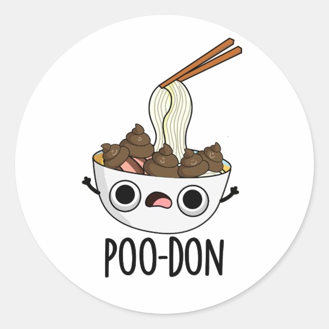 Pegatina Redonda Poo-don Funny Udon Pun  (Anverso)