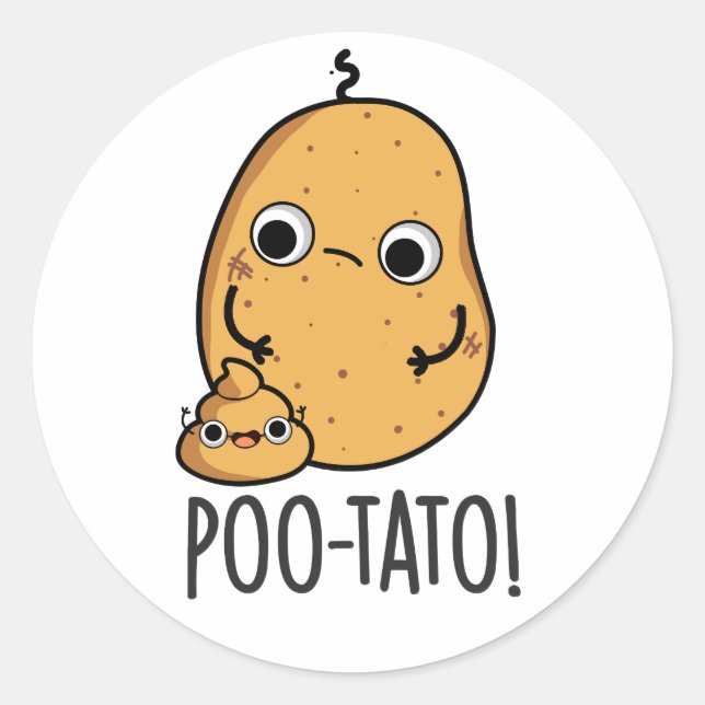 Pegatina Redonda Poo-tato Funny Veggie Poop Pun (Anverso)