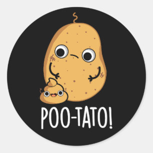 Pegatina Redonda Poo-tato Funny Veggie Poop Pun Dark BG