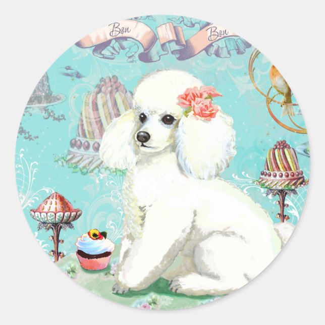 Pegatina Redonda Poodle Cakes (Anverso)