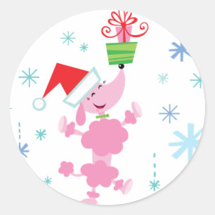 Pegatina Redonda Poodle Christmas Stickers