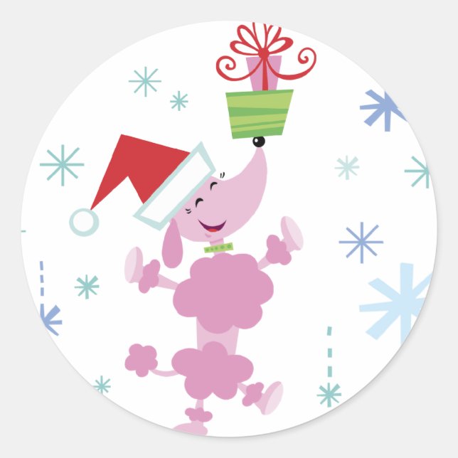 Pegatina Redonda Poodle Christmas Stickers (Anverso)