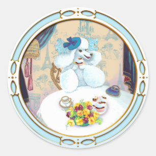 Pegatina Redonda Poodle Cupcake Tea Fiesta