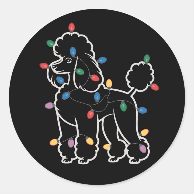 Pegatina Redonda Poodle Dogs Tree Christmas Xmas Pet Animal Dog  (Anverso)