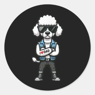 Pegatina Redonda Poodle I Love Dad Funny Dog Tattoo